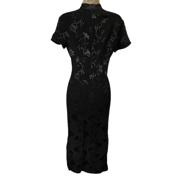 Blue Stem vintage women floral satin embossed chiffon Chinese maxi size 10 black - Picture 6 of 9